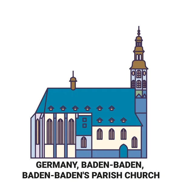 Allemagne Badenbaden Badenbadens Illustration Vectorielle Ligne Voyage Église Paroissiale — Image vectorielle