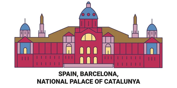 España Barcelona Palacio Nacional Cataluña Recorrido Hito Línea Vector Ilustración — Archivo Imágenes Vectoriales