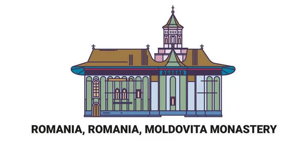 ルーマニア ルーマニア モルドバ修道院旅行ランドマークラインベクトルイラスト — ストックベクタ