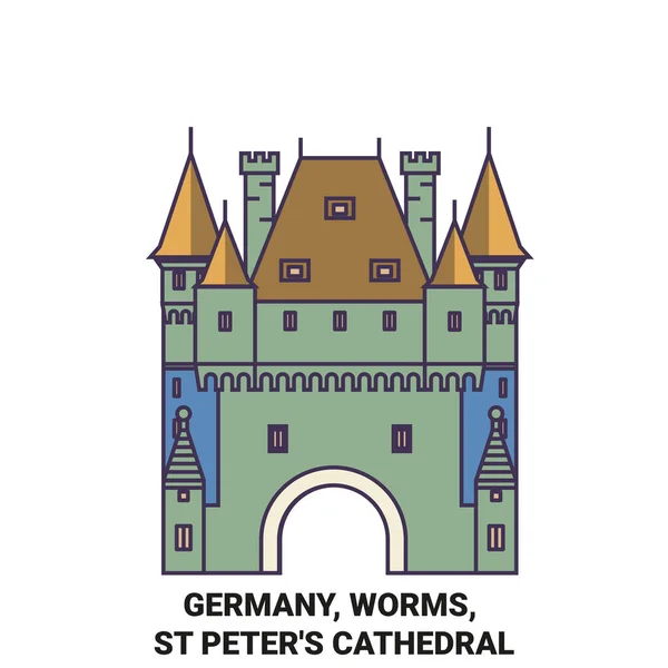 Allemagne Worms Peters Cathédrale Voyage Illustration Vectorielle Ligne Historique — Image vectorielle