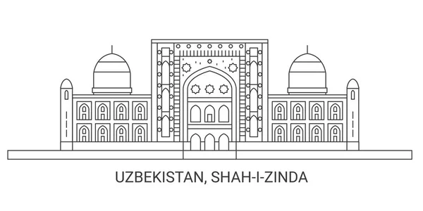 ウズベキスタン シャヒージンダ 旅行ランドマークラインベクトルイラスト — ストックベクタ