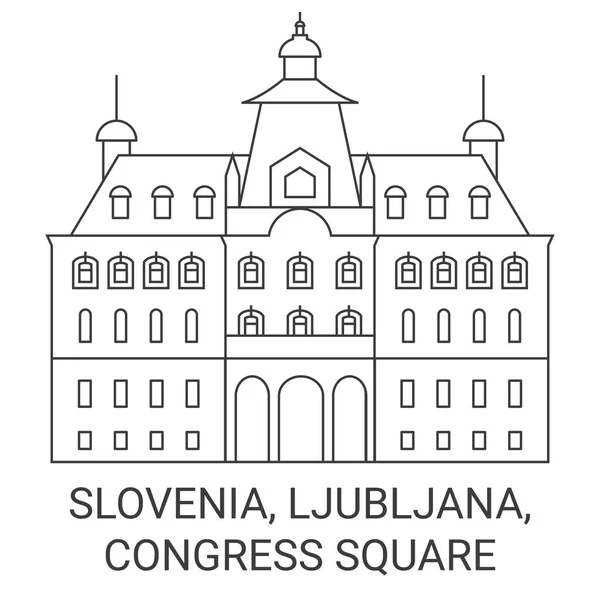 Slovinsko Lublaň Kongresové Náměstí Cestovní Orientační Linie Vektor Ilustrace — Stockový vektor
