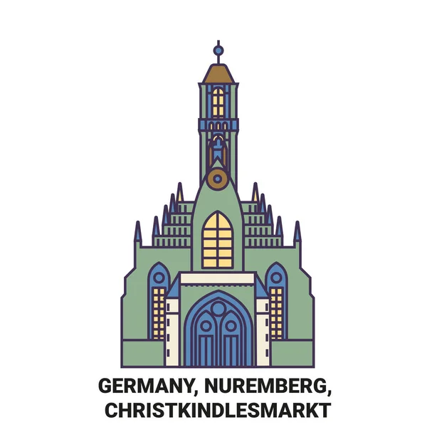Almanya Nuremberg Christkindlesmarkt Seyahat Çizgisi Çizgisi Çizimi — Stok Vektör