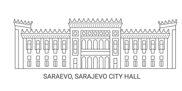 Bosnie Herzégovine Sarajevo Hôtel Ville Sarajevo Illustration Vectorielle Ligne Voyage — Image vectorielle
