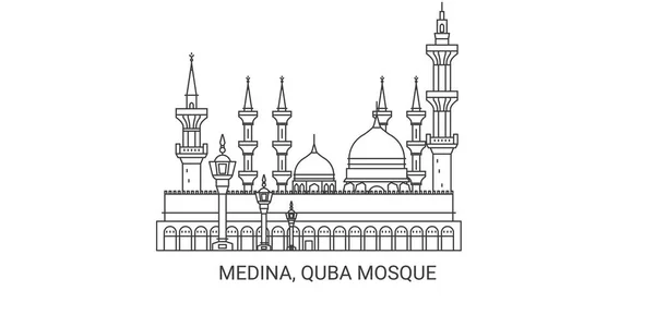 Arabie Saoudite Médine Mosquée Quba Illustration Vectorielle Ligne Repère Voyage — Image vectorielle