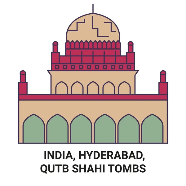India Hyderabad Qutb Shahi Tombs Travel Landmark Line Vector Illustration - Stok Vektor