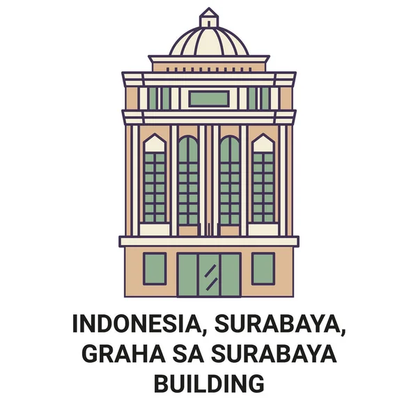Indonesia Surabaya Graha Surabaya Building Travel Landmark Line Vector Illustration — Stock Vector