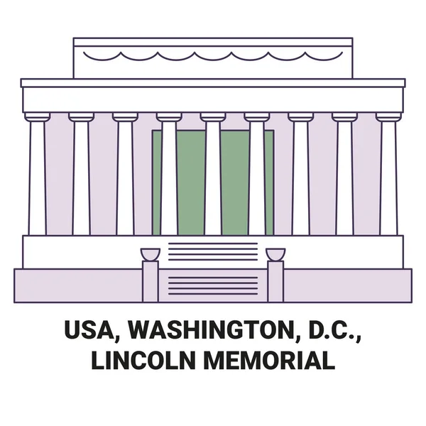 Usa Washington Lincoln Memorial Resa Landmärke Linje Vektor Illustration — Stock vektor