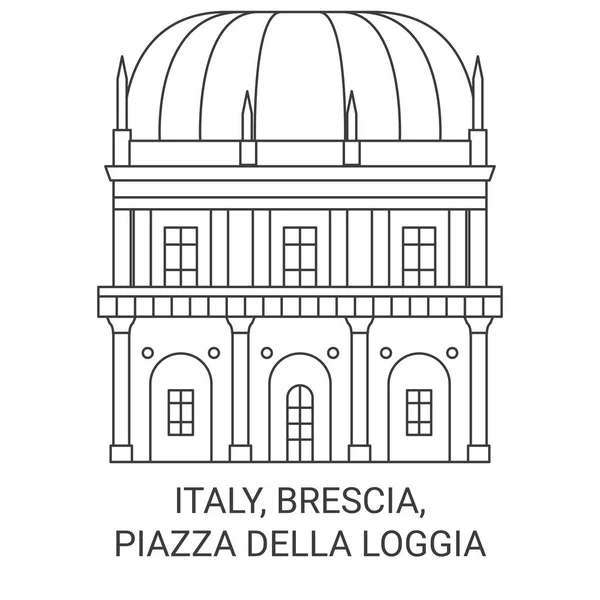 Italie Brescia Piazza Della Loggia Voyage Illustration Vectorielle Ligne Historique — Image vectorielle
