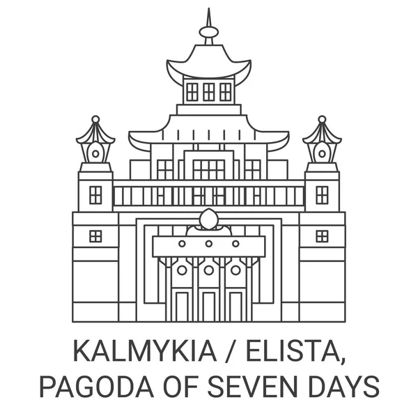 Rusia Kalmykia Elista Pagoda Siete Días Viaje Hito Línea Vector — Archivo Imágenes Vectoriales