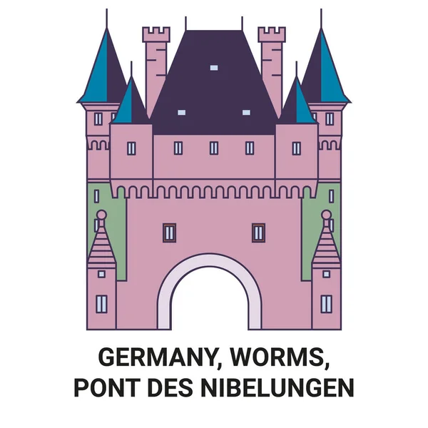 Duitsland Worms Pont Des Nibelungen Reizen Oriëntatiepunt Lijn Vector Illustratie — Stockvector
