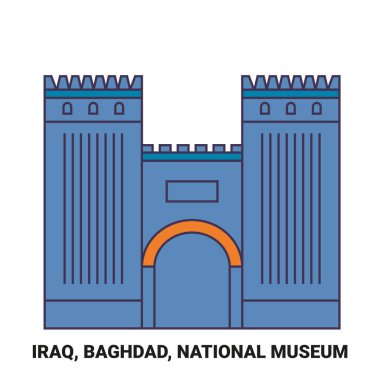 Irak, Bağdat, Ulusal Müze seyahat çizgisi vektör ilüstrasyonu
