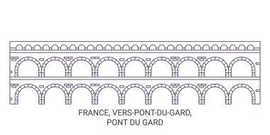 Fransa, Verspontdugard, Pont Du Gard seyahat çizgisi çizelgesi çizimi