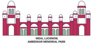 Hindistan, Lucknow, Ambedkar Memorial Park seyahat çizgisi çizgisi çizimi