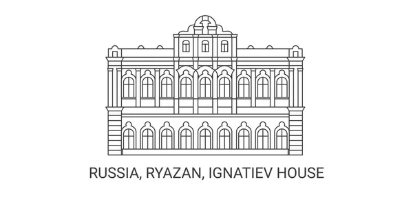 Rússia Ryazan Casa Ignatiev Ilustração Vetor Linha Referência Viagem — Vetor de Stock