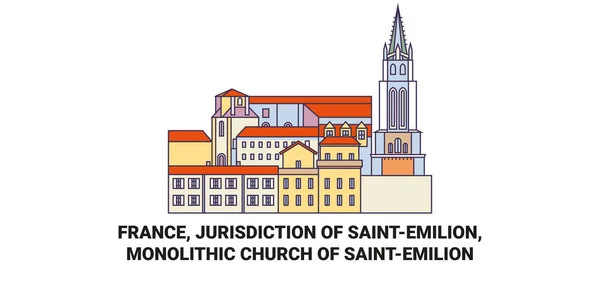 Fransa Saintemilion Yargı Bölgesi Saintemilion Monolitik Kilisesi Seyahat Çizgisi Çizim — Stok Vektör