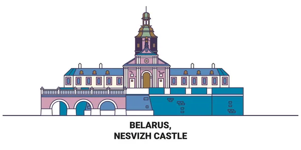 stock vector Belarus, Nesvizh Castle travel landmark line vector illustration