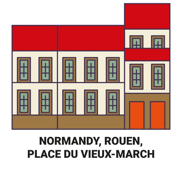 França Normandia Rouen Place Vieuxmarch Viagem Marco Ilustração Vetorial —  Vetores de Stock