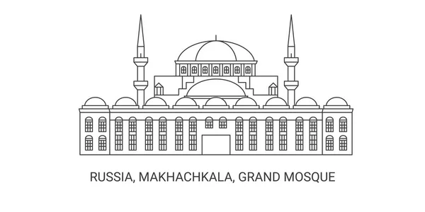 Russie Makhachkala Grande Mosquée Illustration Vectorielle Ligne Repère Voyage — Image vectorielle