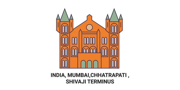 India Mumbai Chhatrapati Shivaji Terminus Viaje Hito Línea Vector Ilustración — Archivo Imágenes Vectoriales
