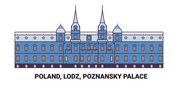 Polska Łódź Poznań Pałac Podróży Punkt Orientacyjny Linia Wektor Ilustracja — Wektor stockowy
