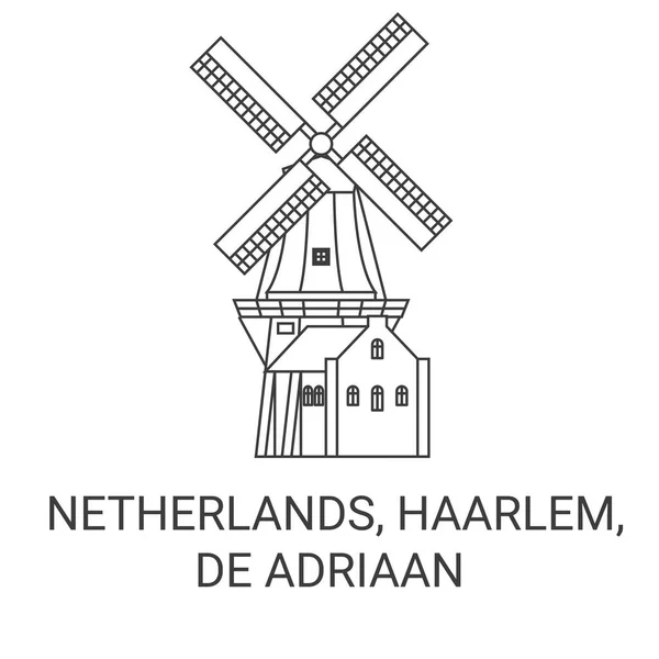 Holandia Haarlem Adriaan Podróżować Punkt Orientacyjny Linia Wektor Ilustracja — Wektor stockowy