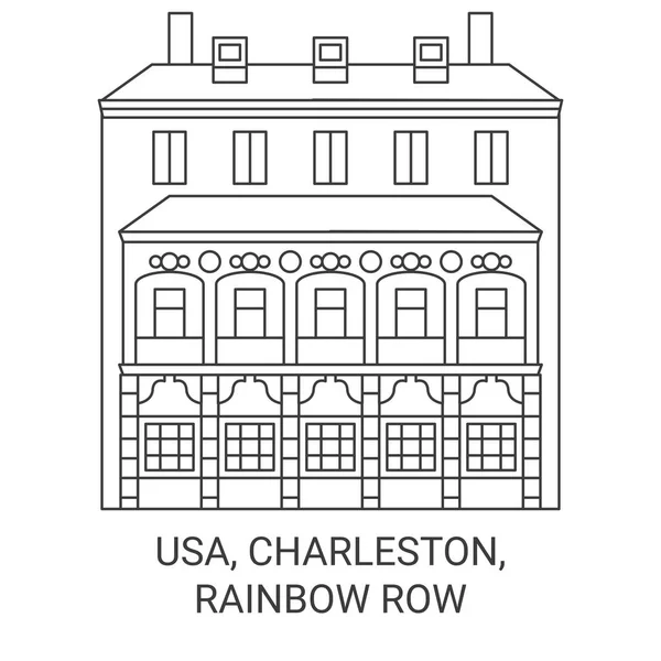 Usa Charleston Rainbow Row Immagini Vettoriali Viaggio Riferimento — Vettoriale Stock