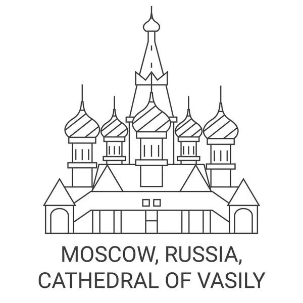 Rusya Moskova Vasily Katedrali Seyahat Çizgisi Vektör Ilüstrasyonu — Stok Vektör