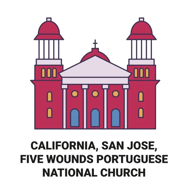 Stati Uniti California San Jose Cinque Ferite Chiesa Nazionale Portoghese — Vettoriale Stock