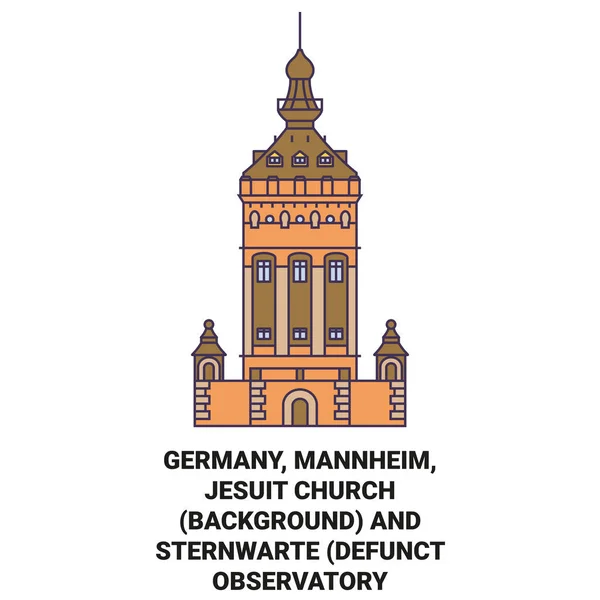 Deutschland Mannheim Jesuitenkirche Hintergrund Und Sternwarte Defunct Observatory Reise Meilenstein — Stockvektor