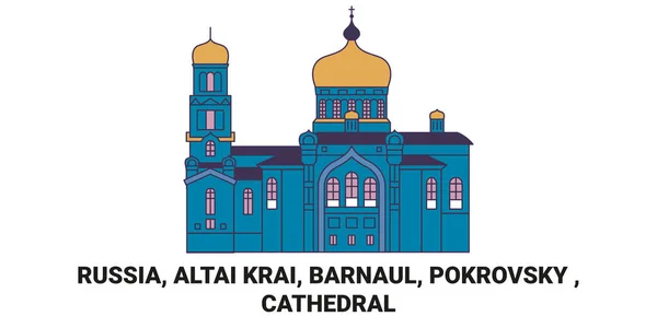 Rússia Altai Krai Barnaul Pokrovsky Catedral Viagens Marco Linha Vetor — Vetor de Stock