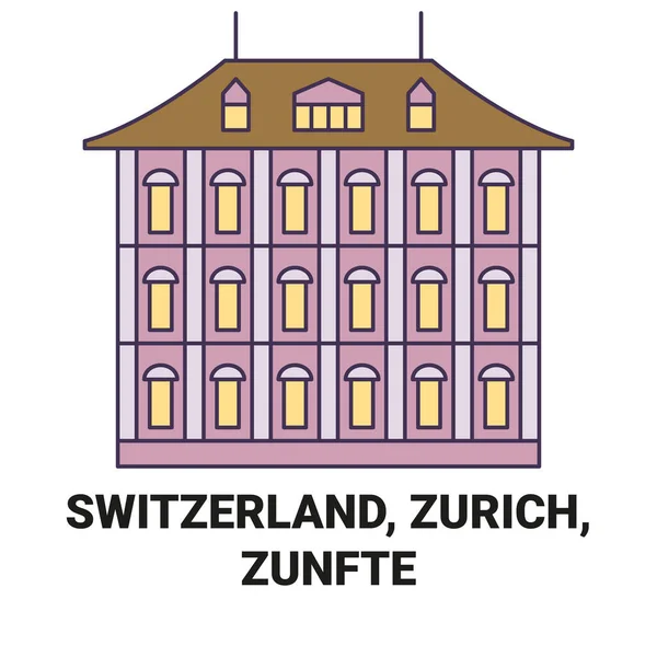 Svizzera Zurigo Zunfte Viaggi Landmark Line Vector Illustration — Vettoriale Stock