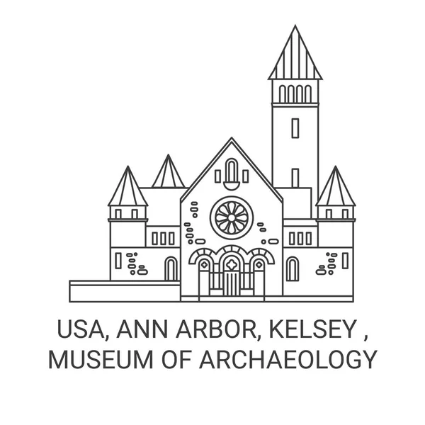 Usa Ann Arbor Kelsey Museu Arqueologia Viagem Marco Linha Vetor —  Vetores de Stock