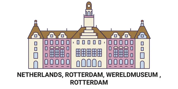 Holandia Rotterdam Wereldmuseum Rotterdam Podróżować Punkt Orientacyjny Linia Wektor Ilustracja — Wektor stockowy