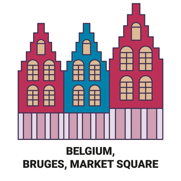 Belgien Brügge Marktplatz Reise Meilenstein Linienvektorillustration — Stockvektor