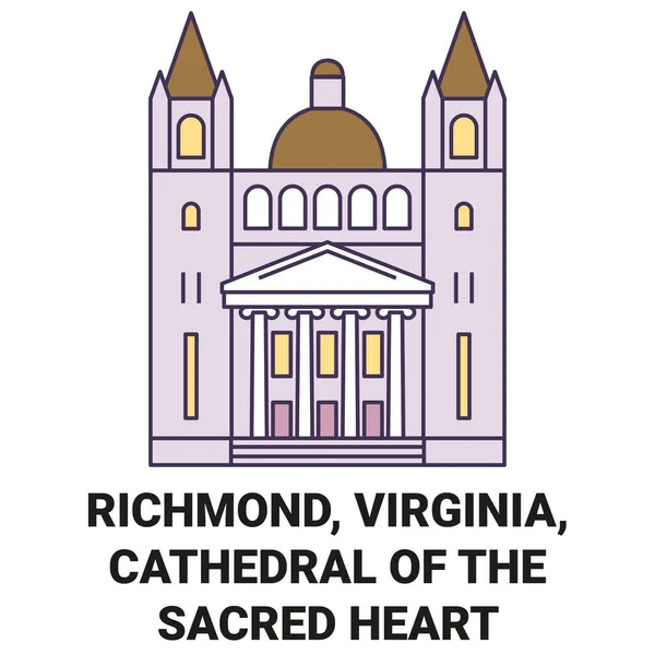 United States Richmond Virginia Cathedral Sacred Heart Travel Landmark Line — Stock Vector