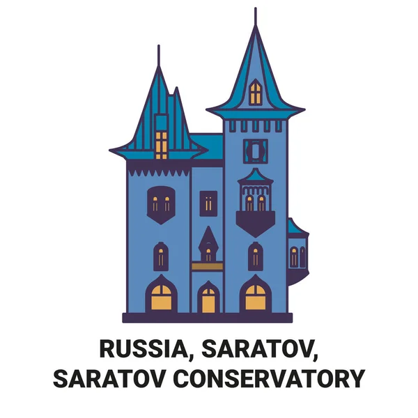 Ryssland Saratov Saratov Konservatoriet Resor Landmärke Linje Vektor Illustration — Stock vektor