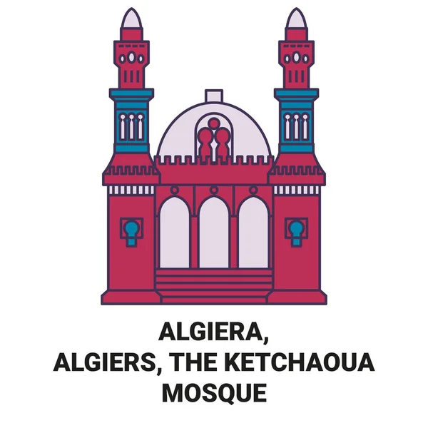 Algiera Algiers Ketchaoua Mosque Travels Landmark Line Vector Illustration — стоковий вектор