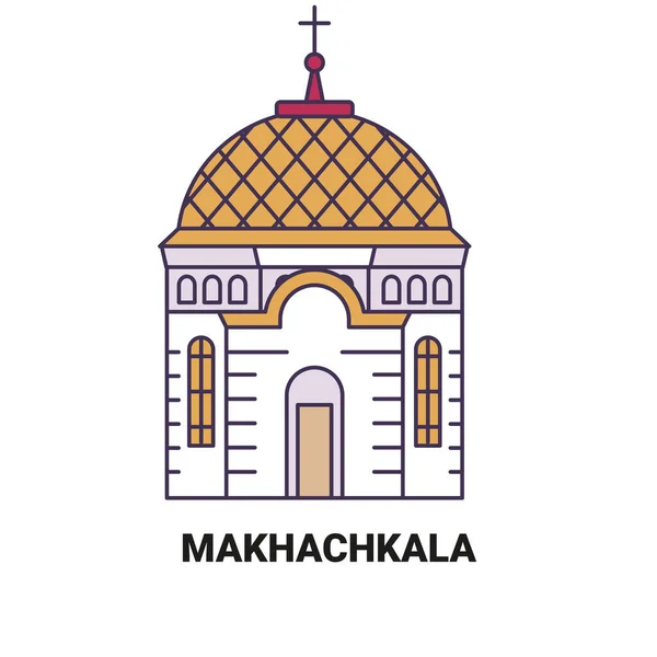 Russia Makhachkala Viaggi Pietra Miliare Linea Vettoriale Illustrazione — Vettoriale Stock