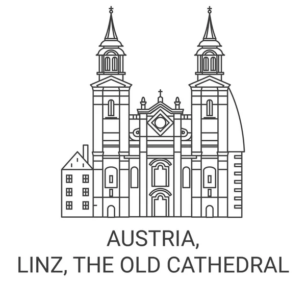 Autriche Linz Vieille Cathédrale Voyage Ligne Vectorielle Illustration — Image vectorielle