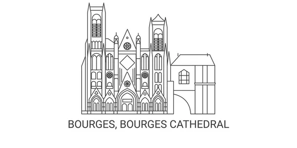 Frankreich Bourges Kathedrale Von Bourges Reise Meilenstein Linienvektorillustration — Stockvektor