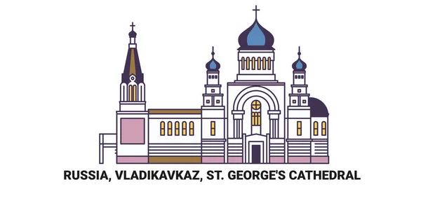 Russia Vladikavkaz Georges Cathedral Travel Landmark Line Vector Illustration — Stock Vector