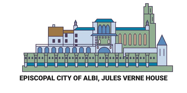 法国阿尔比圣公会城Jules Verne House旅行地标线矢量图解 — 图库矢量图片