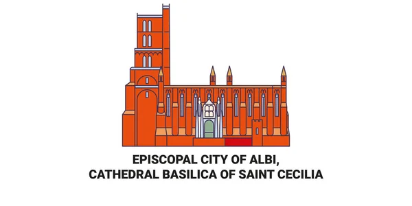 Frankrike Biskopsstad Albi Katedralen Basilika Saint Cecilia Resa Landmärke Linje — Stock vektor