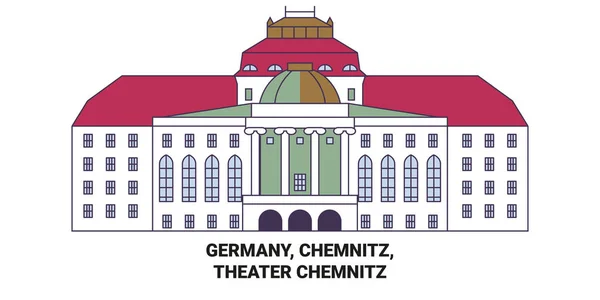 Allemagne Chemnitz Théâtre Chemnitz Voyages Illustration Vectorielle Ligne Historique — Image vectorielle