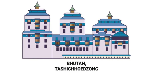 Bhutan Tashichhoedzong Reizen Oriëntatiepunt Lijn Vector Illustratie — Stockvector