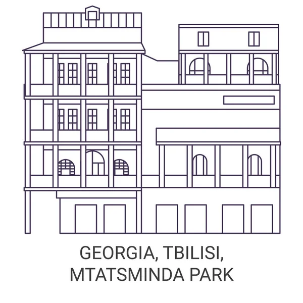 Georgia Tbilisi Mtatsminda Park Viaggi Punto Riferimento Linea Vettoriale Illustrazione — Vettoriale Stock
