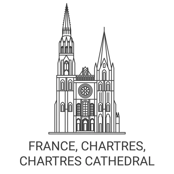 Fransa Chartres Chartres Katedral Seyahat Sınır Çizgisi Çizgisi Çizimi — Stok Vektör