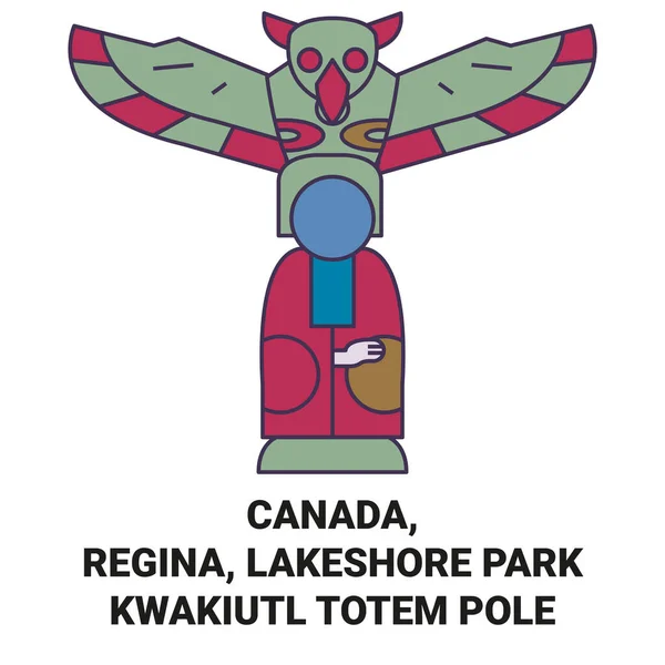 Canada Regina Lakeshore Park Kwakiutl Totem Pole Travels Landmark Line — стоковий вектор