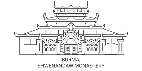 Burma Shwenandaw Kloster Reise Wahrzeichen Linie Vektor Illustration — Stockvektor